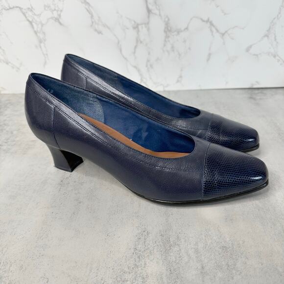 Easy Spirit Snake Print Pumps WMNS Blue US 8 Dress Heels Office Corporate Work - Picture 1 of 7